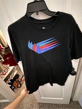 Nike Black Tee with Blue, Purple & Red Wave Swoosh